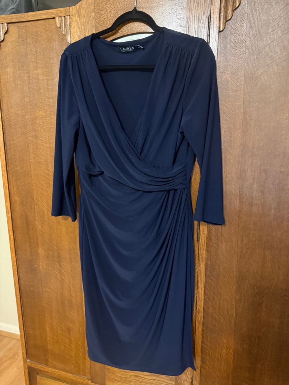 Lauren Ralph Lauren Navy Wrap-Style Draped Dress, 16